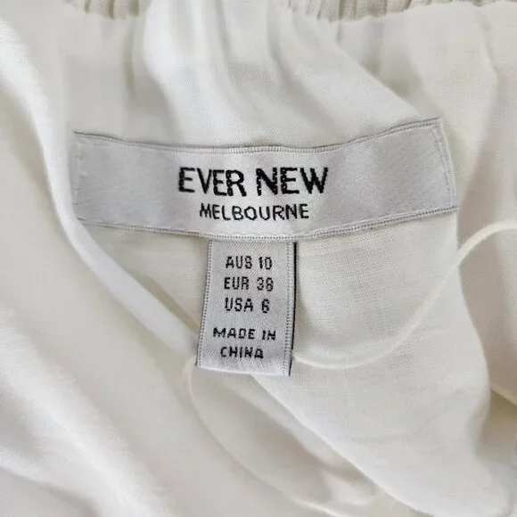 Ever New Puff Sleeve Ruffle Mini Dress Smocked Neckline Porcelain Ivory Size 6 - Picture 3 of 15